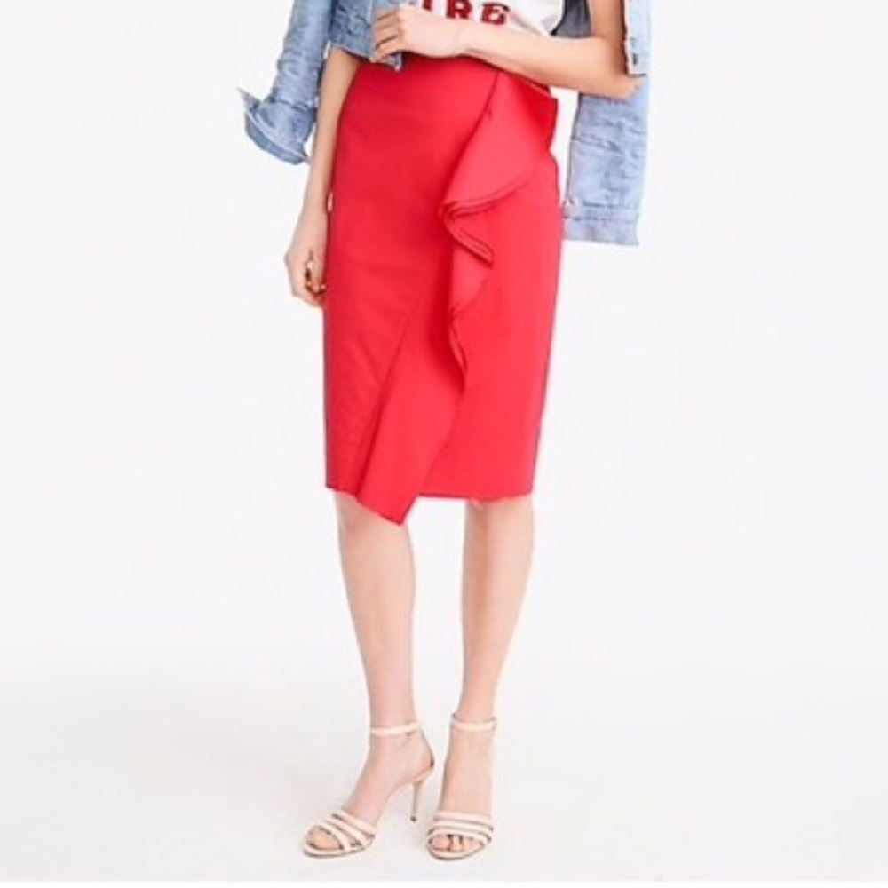 J.crew red ruffle pencil skirt